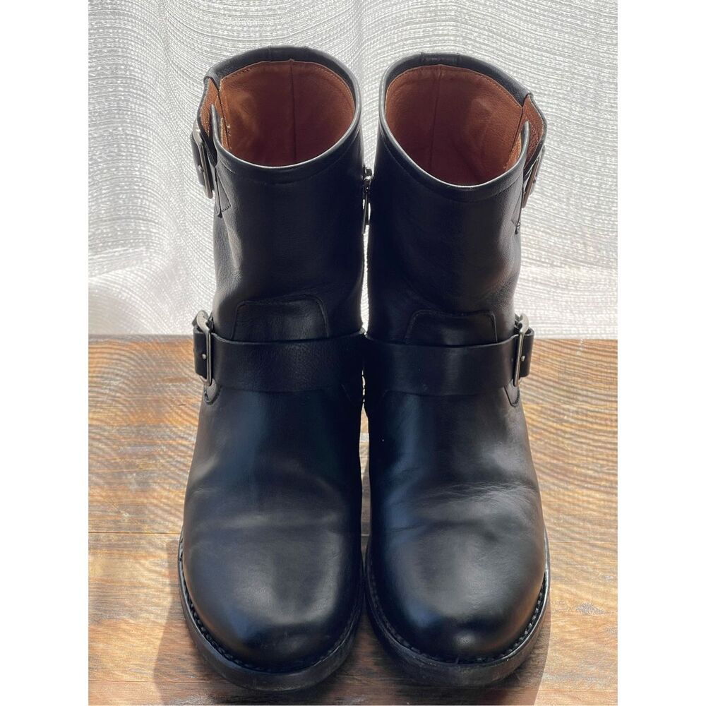 Frye Vicky Engineer Black Leather Moto Boots Size 9 - Picture 3 of 9